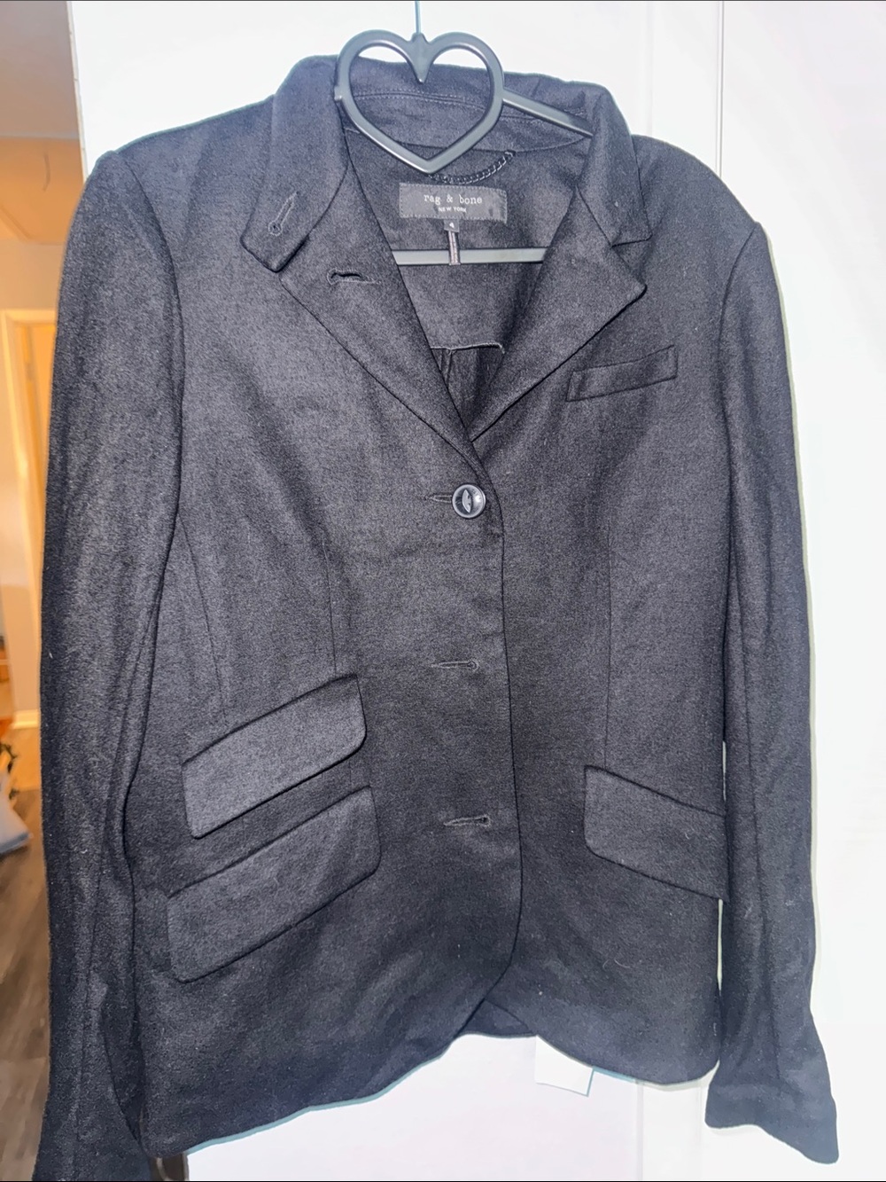 rag & bone Black Wool-Blend Single-Button Blazer